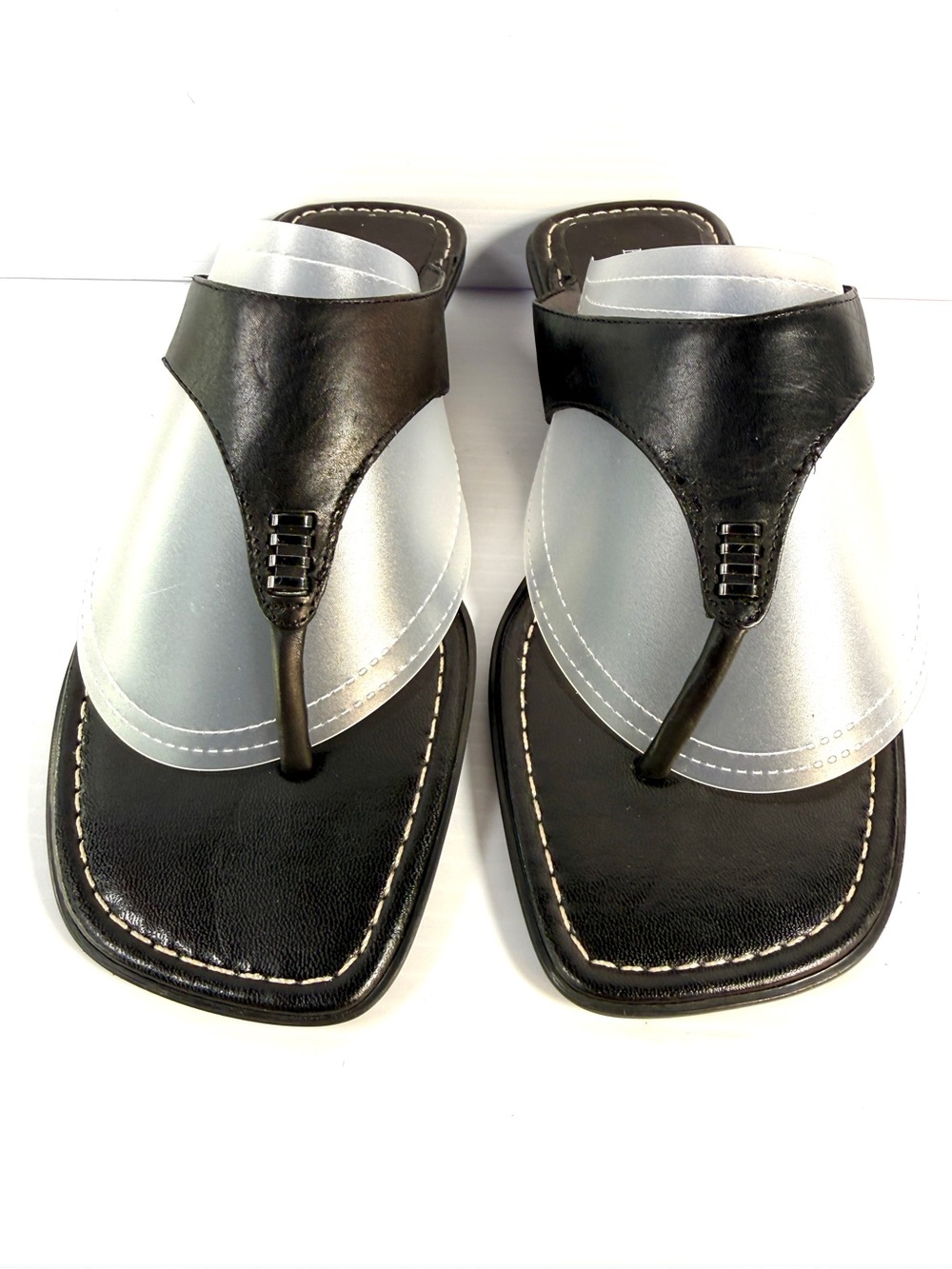 Enzo Angiolini Black and Silver Women's Thong Sandals
